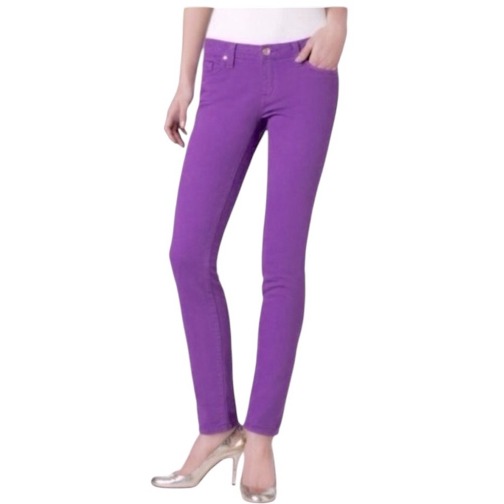 KATE SPADE PURPLE SKINNY BROOME ST PLAY HOOKIE LOW-RISE JEANS 25